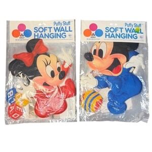Vintage Disney Minnie and Mickey Puffy Wall Hanging Dolly Soft Decor Set NOS‎